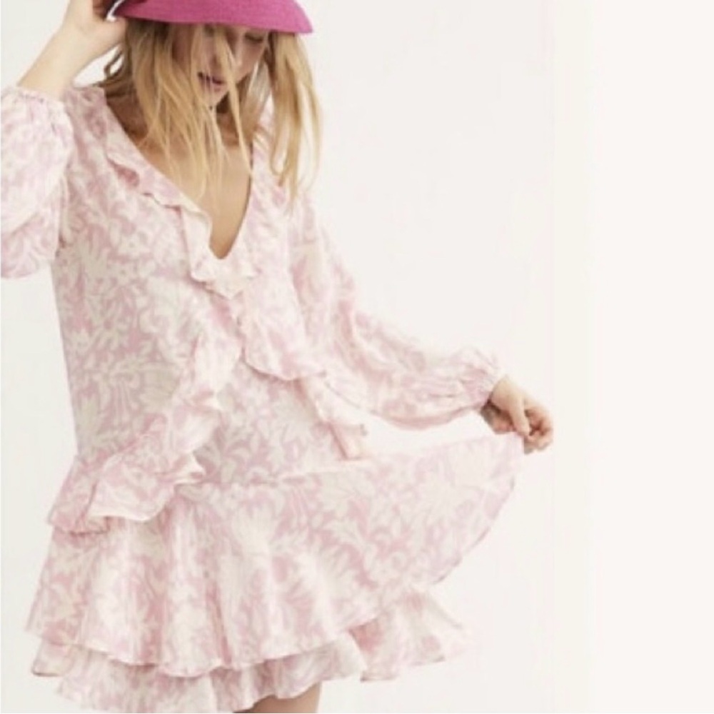 Free People Rebecca‎ Floral Ruffled Dress Pink Small S $128 NWT
